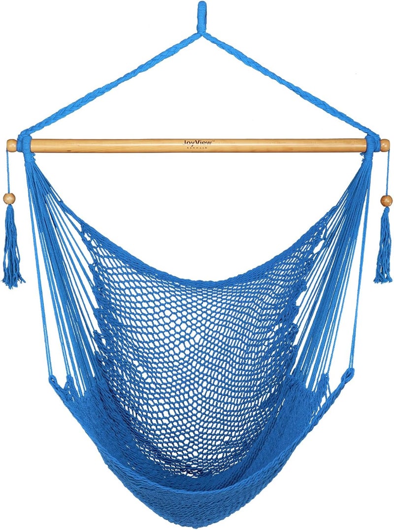 JoyView Hammock Chair with Spreader Bar Caribbean Hammock Swing Chair 300 LBS Weight Capacity XL Rope Hanging Chair for Outdoor Indoor Garden Yard - Light Blue - Image 1